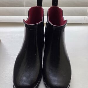Black Rain Ankle Boots with Red Lining